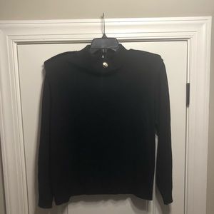 Black Mock Neck Sweater with Gold Button